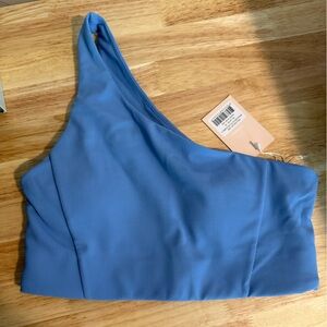 Blue One Shoulder Sports Bra